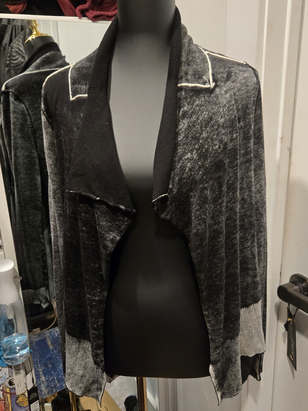 Harley-Davidson Black and Gray Distressed Open-Front Cardigan